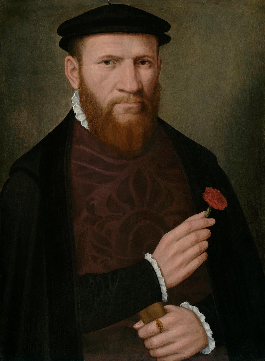 Sağ Eli Kırmızı Karanfil, Solunda Eldiven Tutan Bir Adamın Portresi, 1540-51 by Master of the 1540s