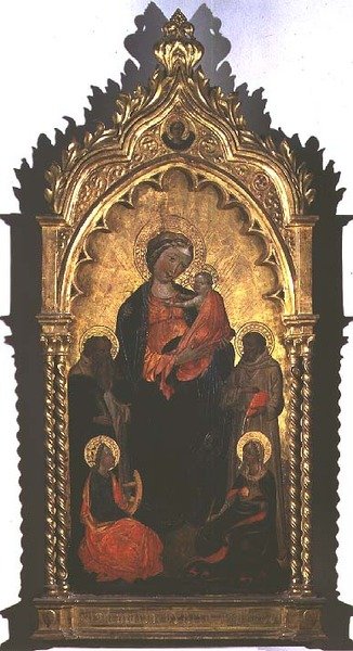 Azizler ile Madonna ve Çocuk (panelde öfke) by Master of the Borgo alla Collina