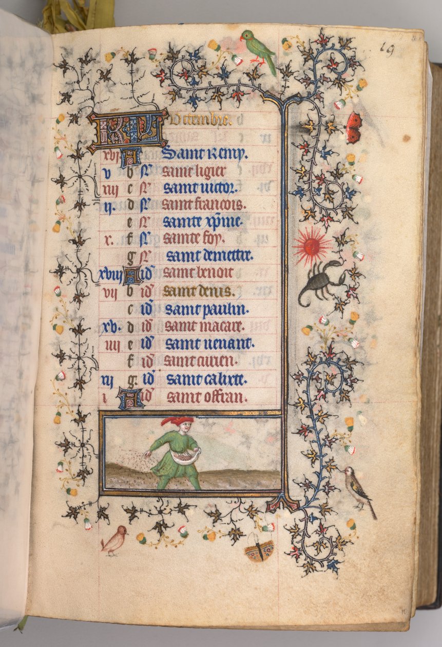 Charles the Noble, Navarre Kralı 1361-1425 saatleri: fol. 10r, Ekim, c. 1405. by Master of the Brussels Initials and Associates