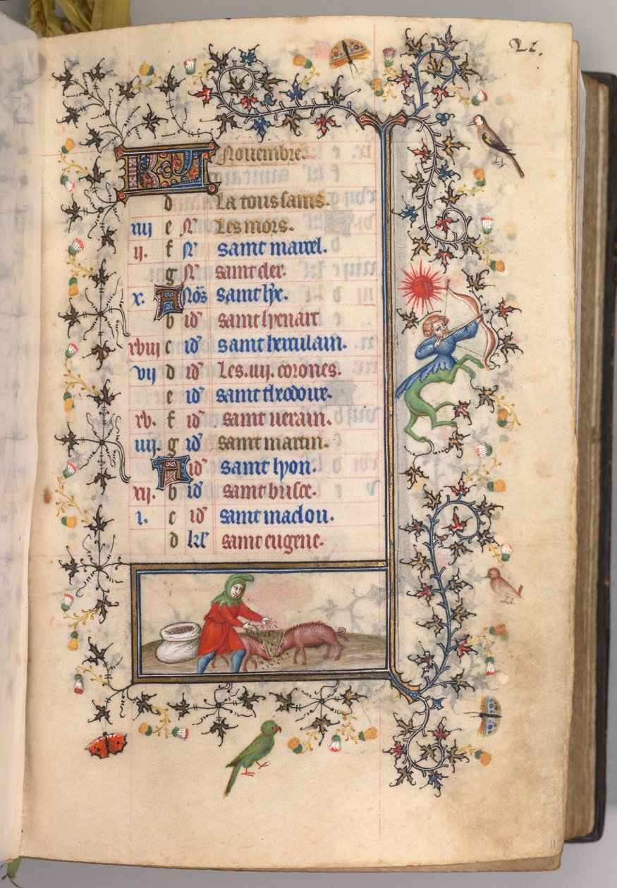 Charles the Noble, Navarre Kralı 1361-1425 saatleri: fol. 11r, Kasım, c. 1405. by Master of the Brussels Initials and Associates