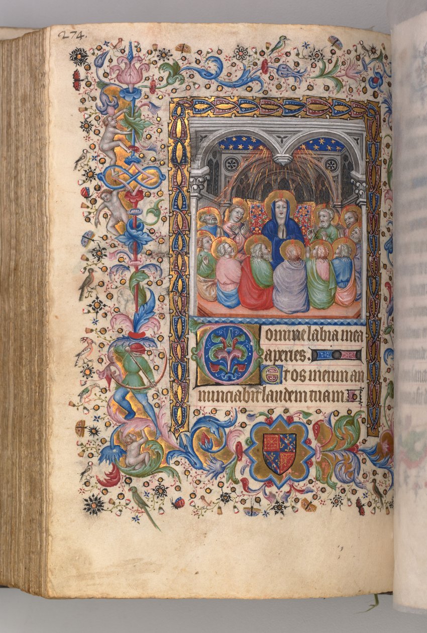 Charles the Noble, Navarre Kralı 1361-1425 saatleri: fol. 137v, Pentekost, c. 1405. by Master of the Brussels Initials and Associates