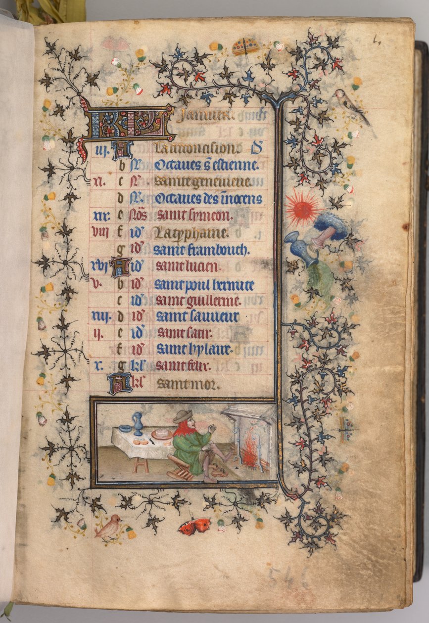 Charles the Noble, Navarre Kralı 1361-1425 saatleri: fol. 1r, Ocak, c. 1405. by Master of the Brussels Initials and Associates