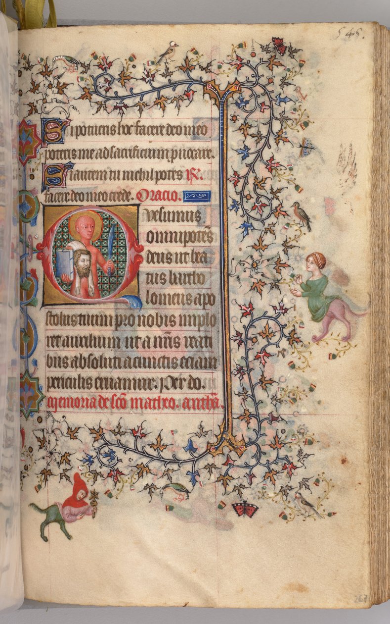 Charles the Noble, Navarre Kralı 1361-1425 saatleri: fol. 267r, Aziz Bartholomew, c. 1405. by Master of the Brussels Initials and Associates