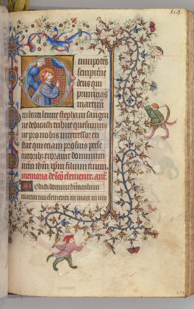 Navarre Kralı Soylu Charles'ın Saatleri 1361-1425, , fol. 274r, Aziz Stephen, c. 1405. by Master of the Brussels Initials and Associates