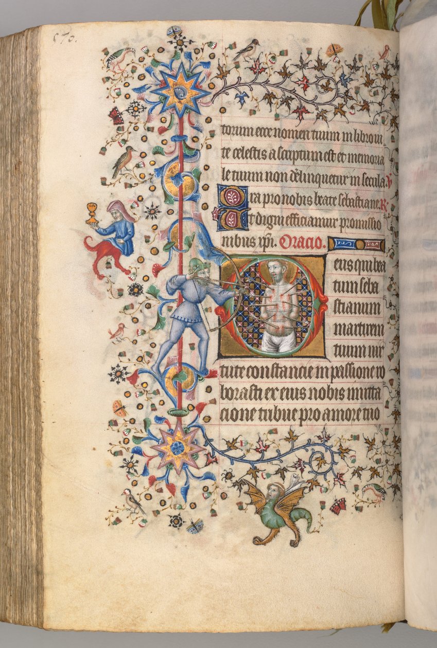 Charles the Noble, Navarre Kralı 1361-1425, fol. 279v, Aziz Sebastian, c. 1405. by Master of the Brussels Initials and Associates