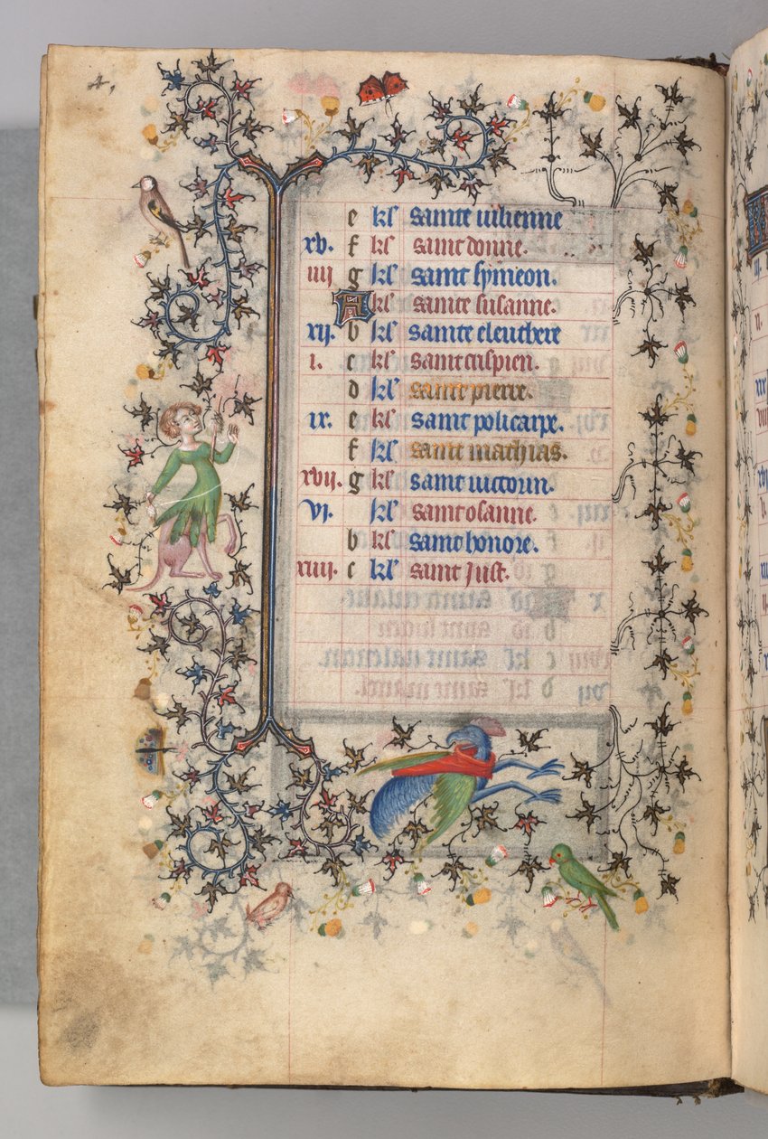 Charles the Noble, Navarre Kralı 1361-1425 saatleri: fol. 2v, Şubat, c. 1405. by Master of the Brussels Initials and Associates