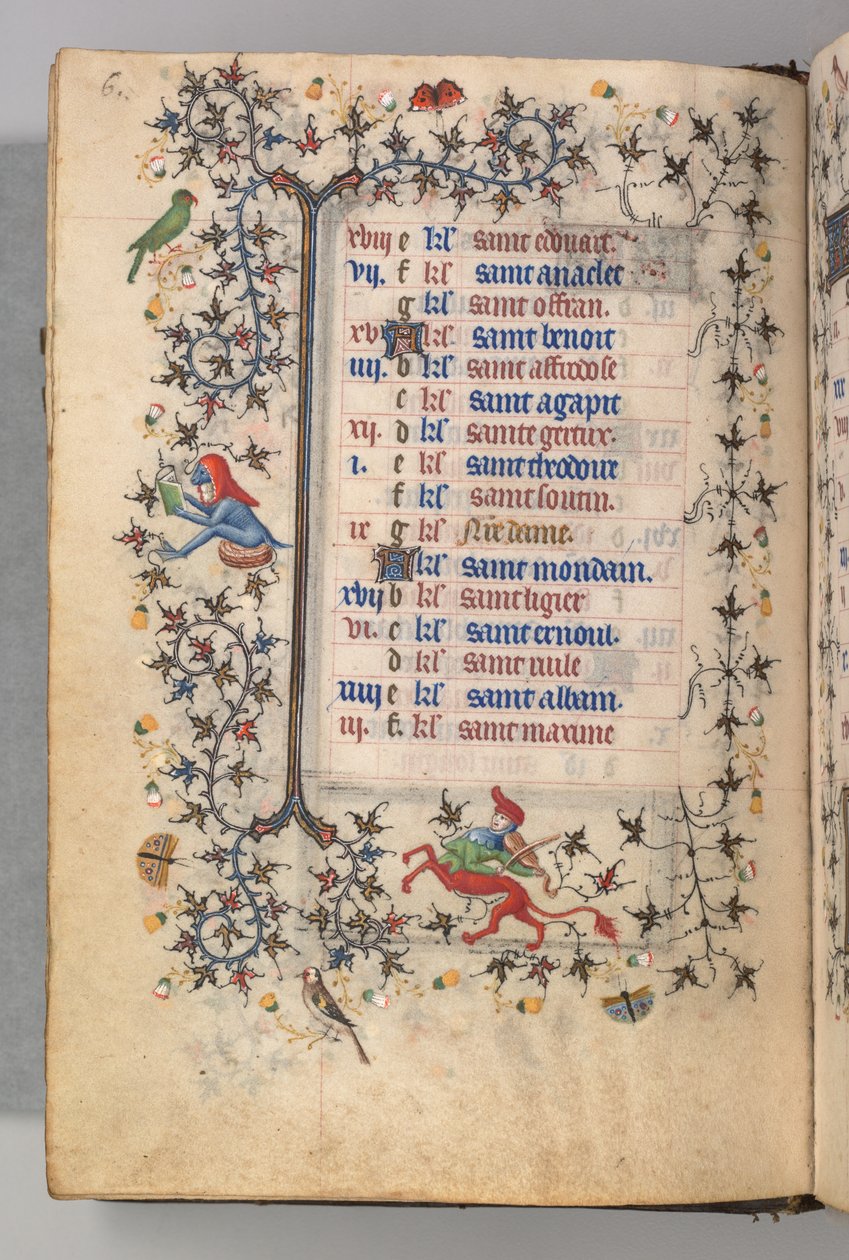 Charles the Noble, Navarre Kralı 1361-1425 saatleri: fol. 3v, Mart, c. 1405. by Master of the Brussels Initials and Associates