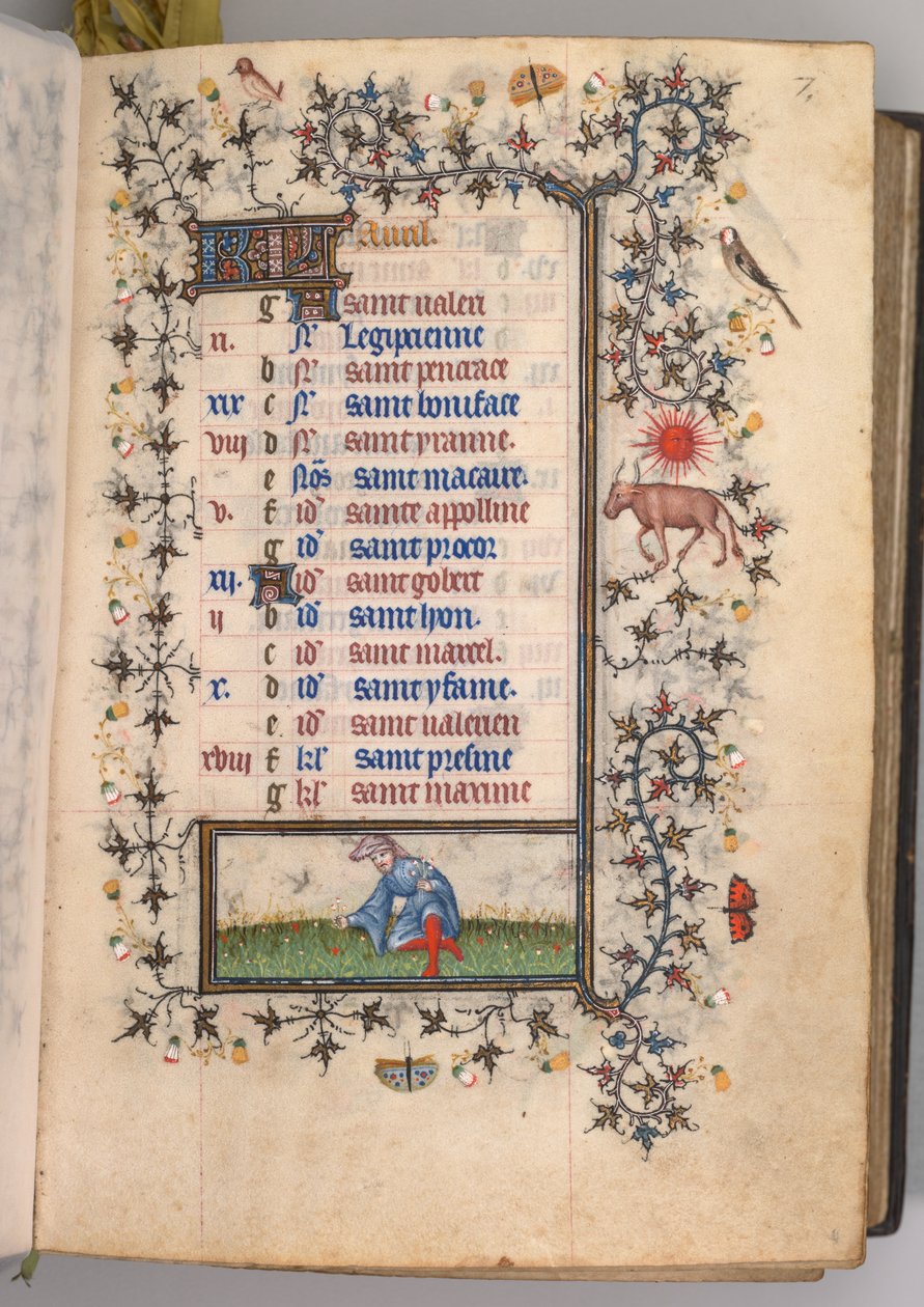 Charles the Noble, Navarre Kralı 1361-1425 saatleri: fol. 4r, Nisan, c. 1405. by Master of the Brussels Initials and Associates