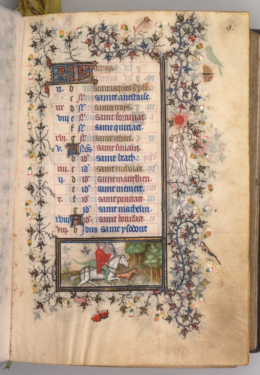 Charles the Noble, Navarre Kralı 1361-1425 saatleri: fol. 5r, Mayıs, c. 1405. by Master of the Brussels Initials and Associates