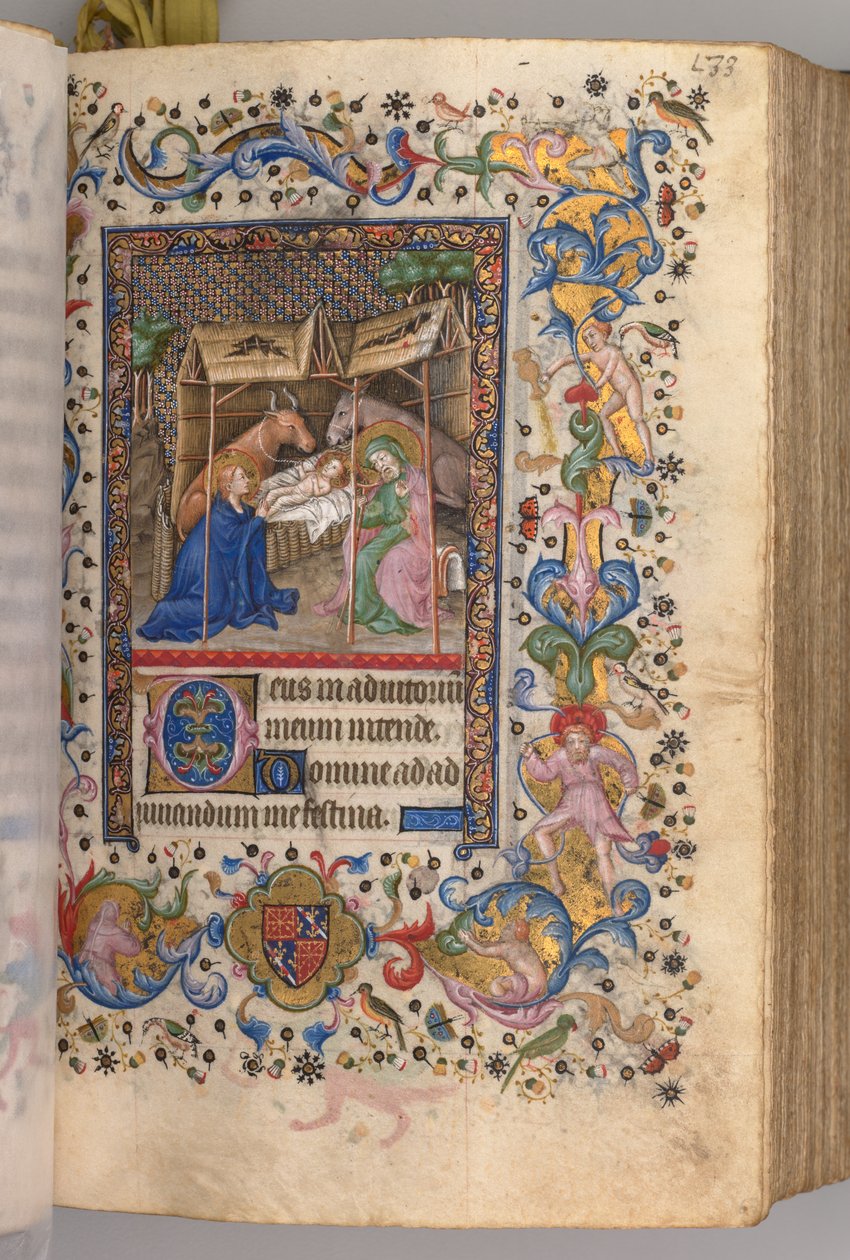 Charles the Noble, Navarre Kralı 1361-1425 saatleri: fol. 67r, Doğuş Prime, c. 1405. by Master of the Brussels Initials and Associates