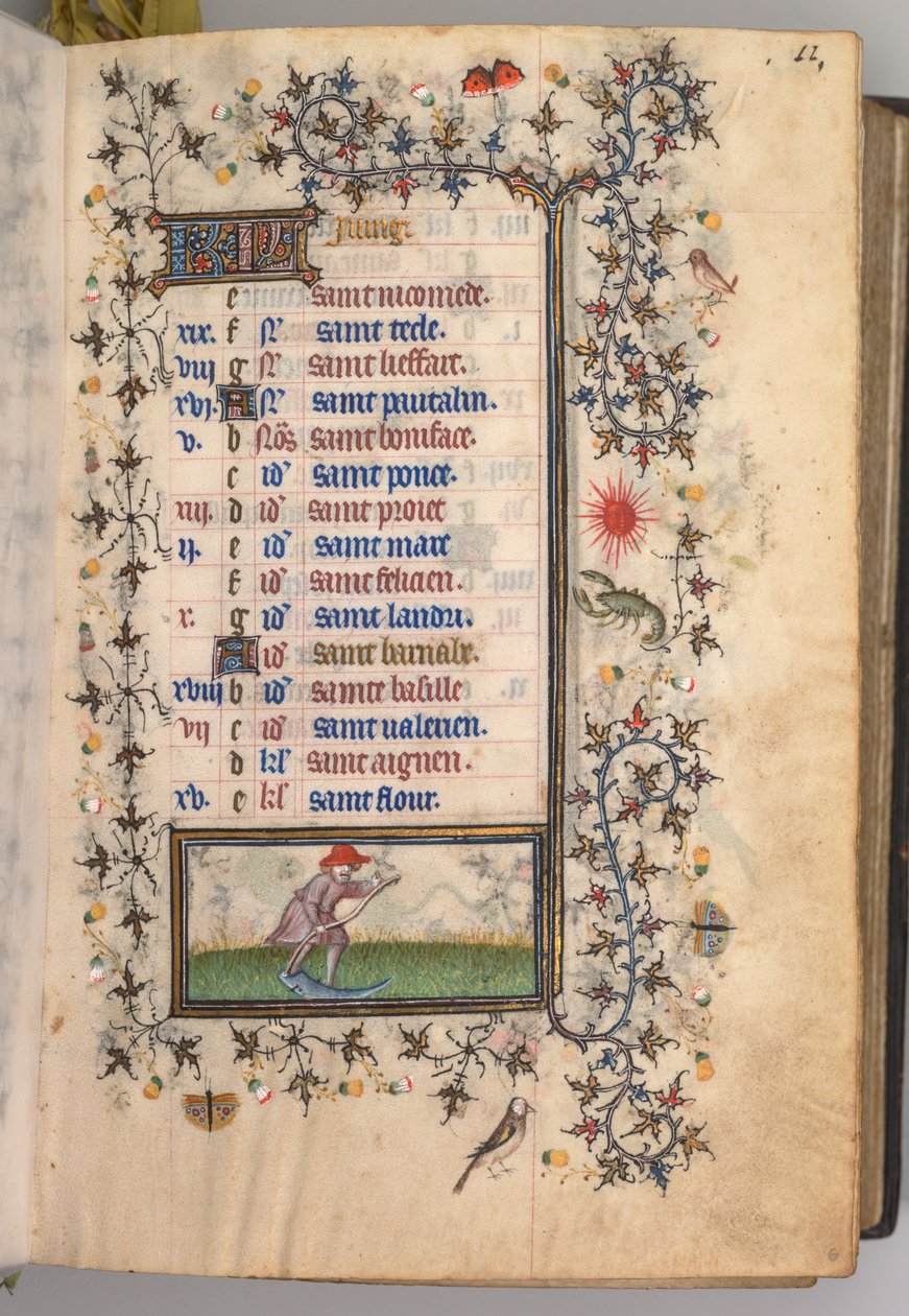 Charles the Noble, Navarre Kralı 1361-1425 saatleri: fol. 6r, Haziran, c. 1405. by Master of the Brussels Initials and Associates