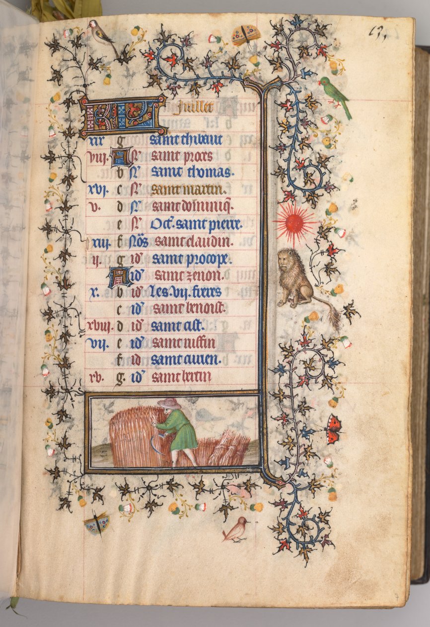 Charles the Noble, Navarre Kralı 1361-1425 saatleri: fol. 7r, Temmuz, c. 1405. by Master of the Brussels Initials and Associates