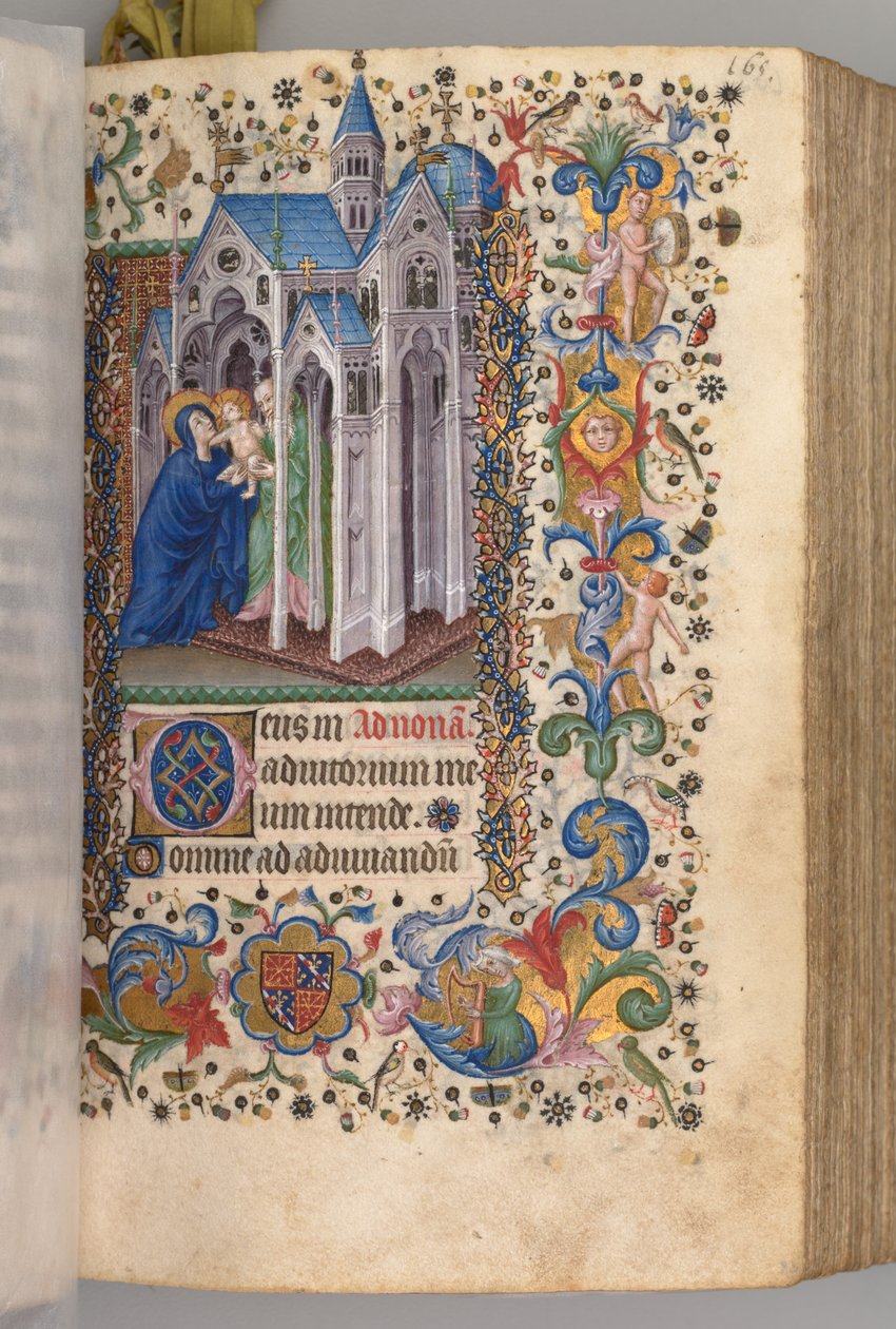 Charles the Noble, Navarre Kralı 1361-1425 saatleri: fol. 82vr, Sunum..., c. 1405. by Master of the Brussels Initials and Associates