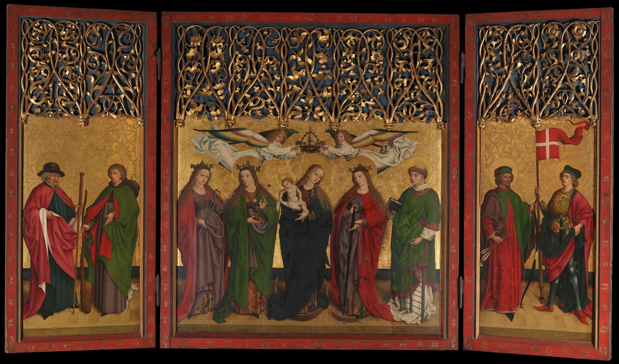 Burg Weiler Altar Üç Parçalı Bakire ve Çocuk ve Azizler ile Altarpiece, ca. 1470. by Master of the Burg Weiler Altar
