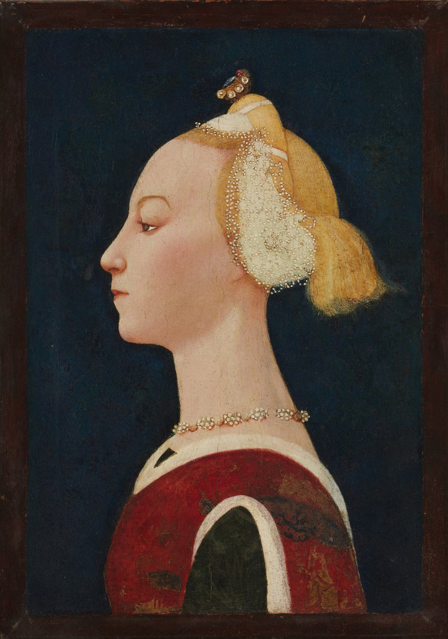 Bir Kadının Portresi, c.1450 (tuval üzerine tempera ve altın, ahşap üzerine aktarılmış) by Master of the Castello Nativity