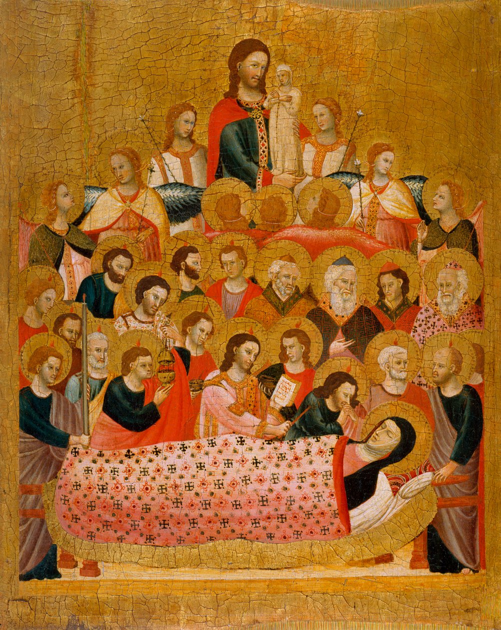 ""La dormition de la vierge"" The Dormition of the Virgin - Peinture du Maitre de la Madone Cini (aktif yaklaşık 1330) - ca 1330 - Panelde tempera - 50.3x41.2 - Museu Nacional d'Art de Catalunya, Barselona by Master of the Cini Madonna
