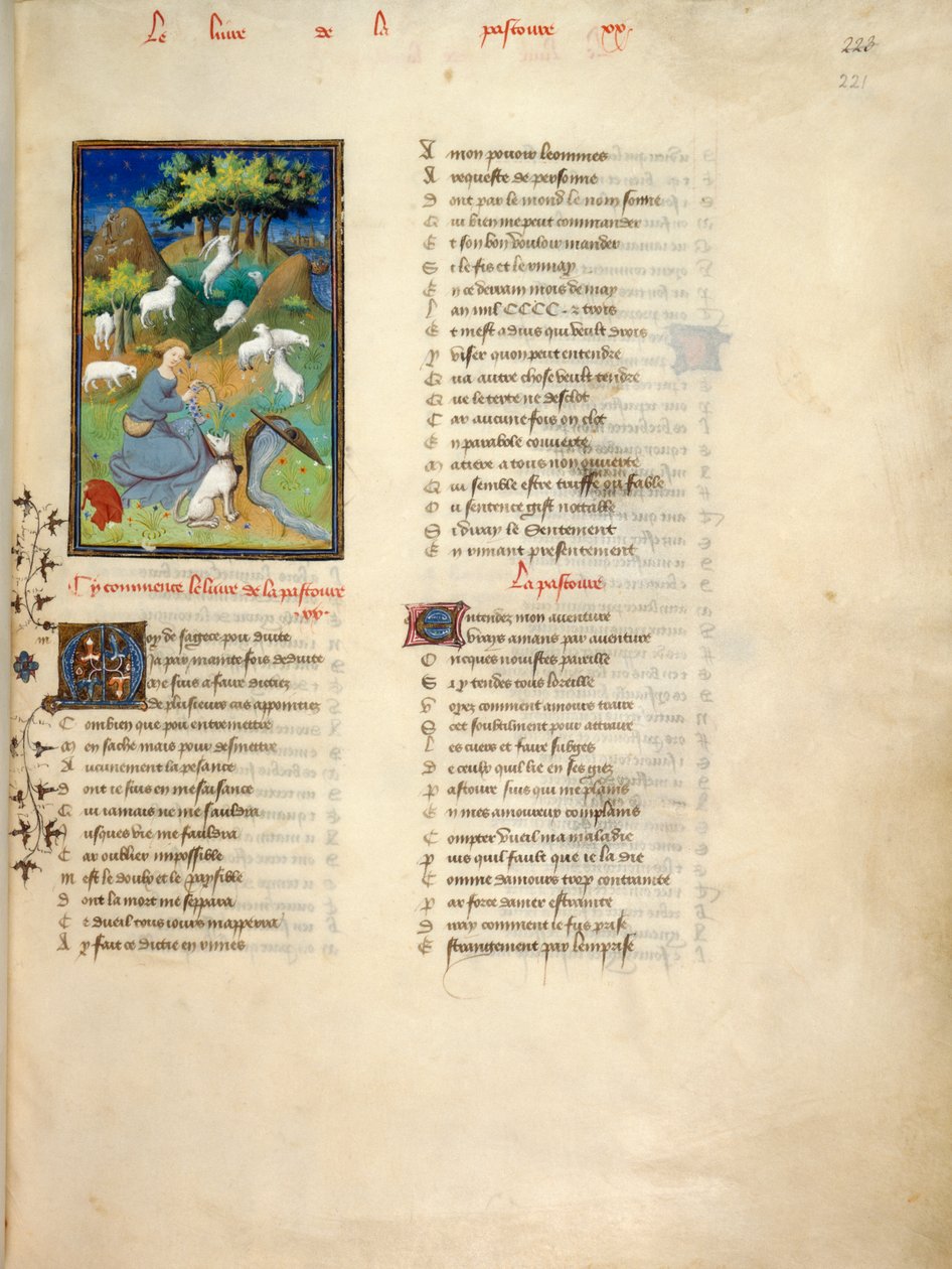 Harley 4431, fol.221 Shepherdess, Le Dit de la Pastoure