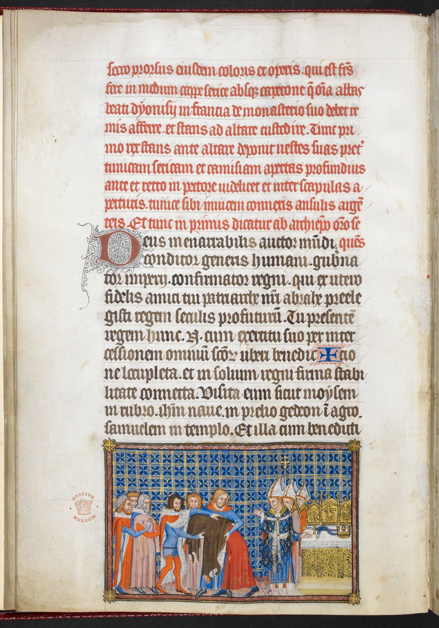 Pamuk Tiberius B. VIII f.47v Kral dış giysilerini çıkarıyor, 