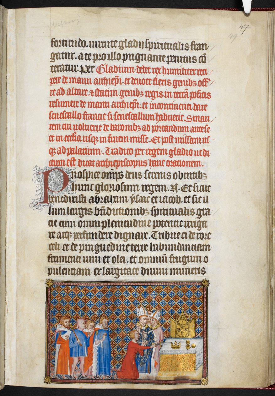 Pamuk Tiberius B. VIII f.49r Kral, kılıcı sunak üzerinde sunuyor, 