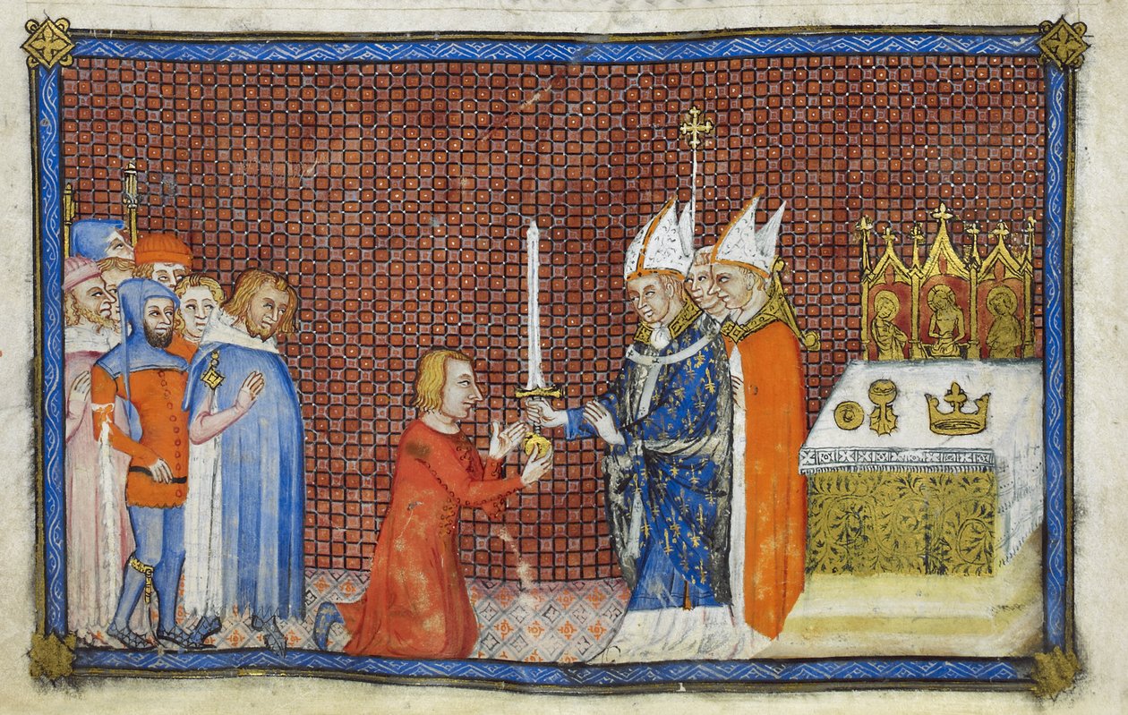 Cotton Tiberius B. VIII f.49v Reims Başpiskoposu kılıcı Kral