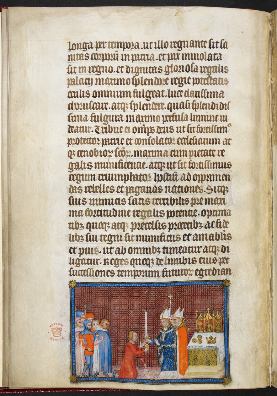 Cotton Tiberius B. VIII f.49v Reims Başpiskoposu kılıcı Kral