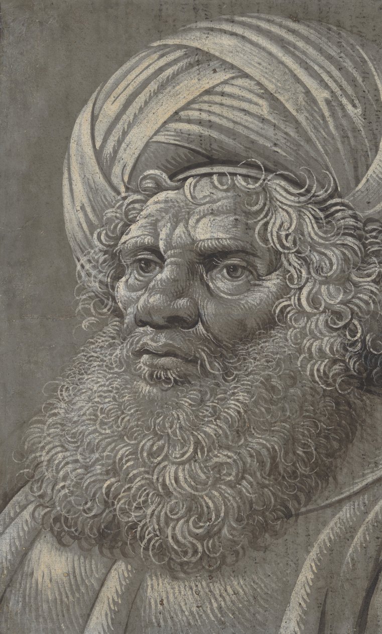 Sarıklı Bir Sakallı Adamın Başı recto, Latin alfabesi verso, ca. 1510. by Master of the Death of Absalom