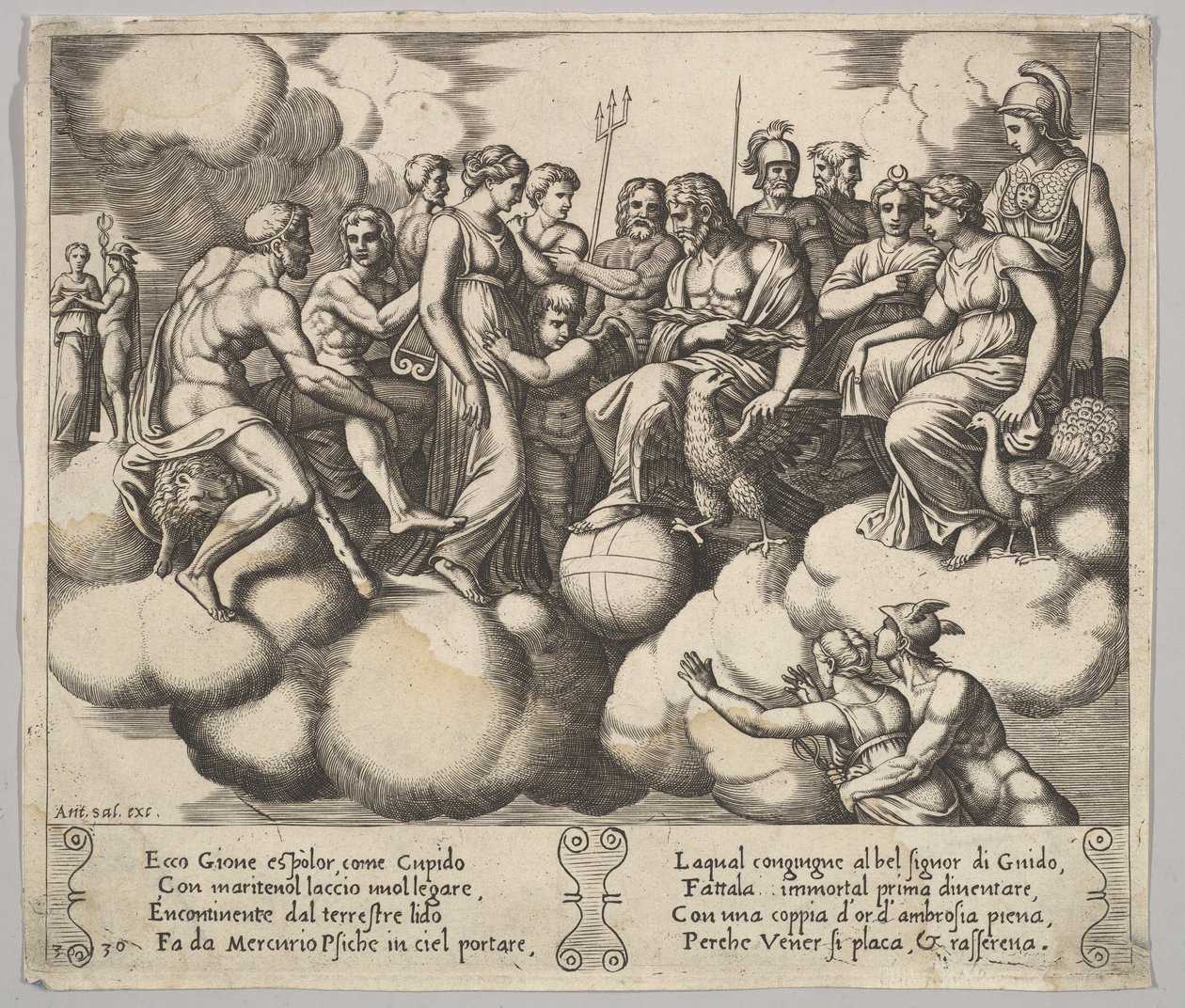 Levha 30: Venüs ve Aşk Tanrısı, Jüpiter ve diğer Tanrıların huzurunda davalarını savunuyorlar..., 1530-60. by Master of the Die