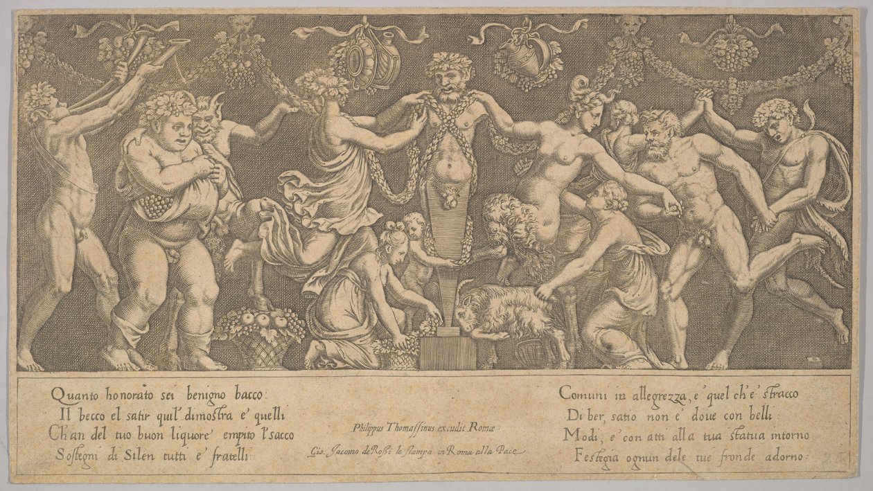 Merkezde heykel, Bacchus ve sa..., 1530-60 şeklinde olan Priapus