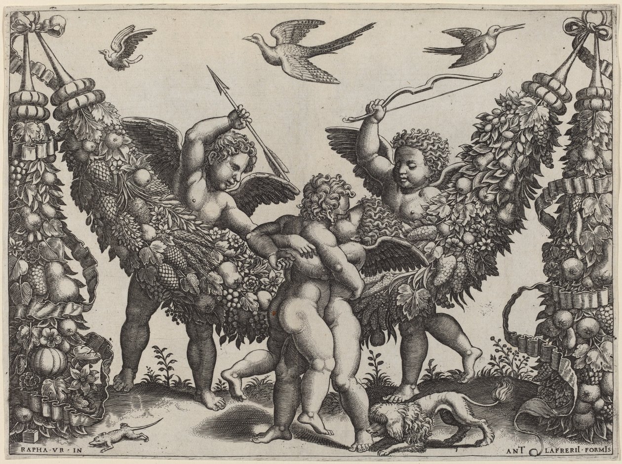 İki Putti... Çocuğu Sıkan Bir Başkasını Vurmak by Master of the Die after Raphael