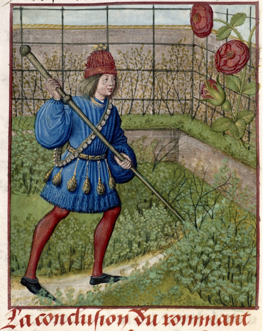 Aşık, bahçede Gül ile ilgilenir. by Master of the Dresden Prayer Books