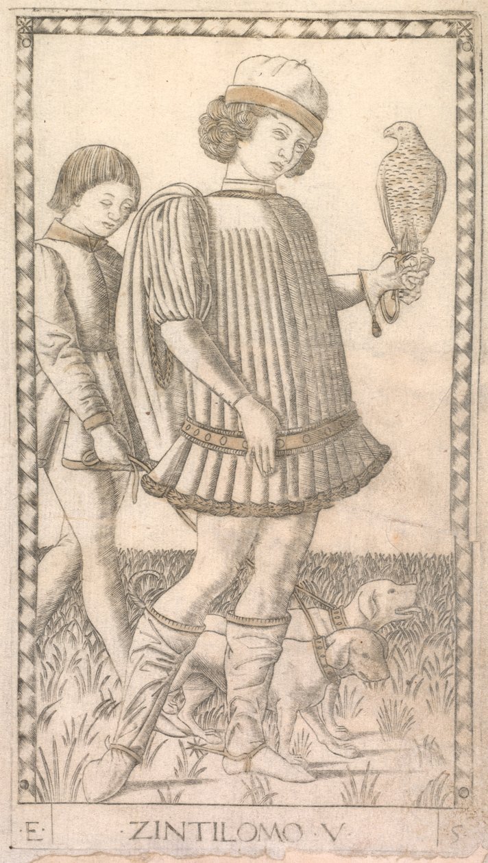 Tarocchi serisinden beyefendi E: İnsan Koşulları, #5, c. 1465. by Master of the E Series Tarocchi