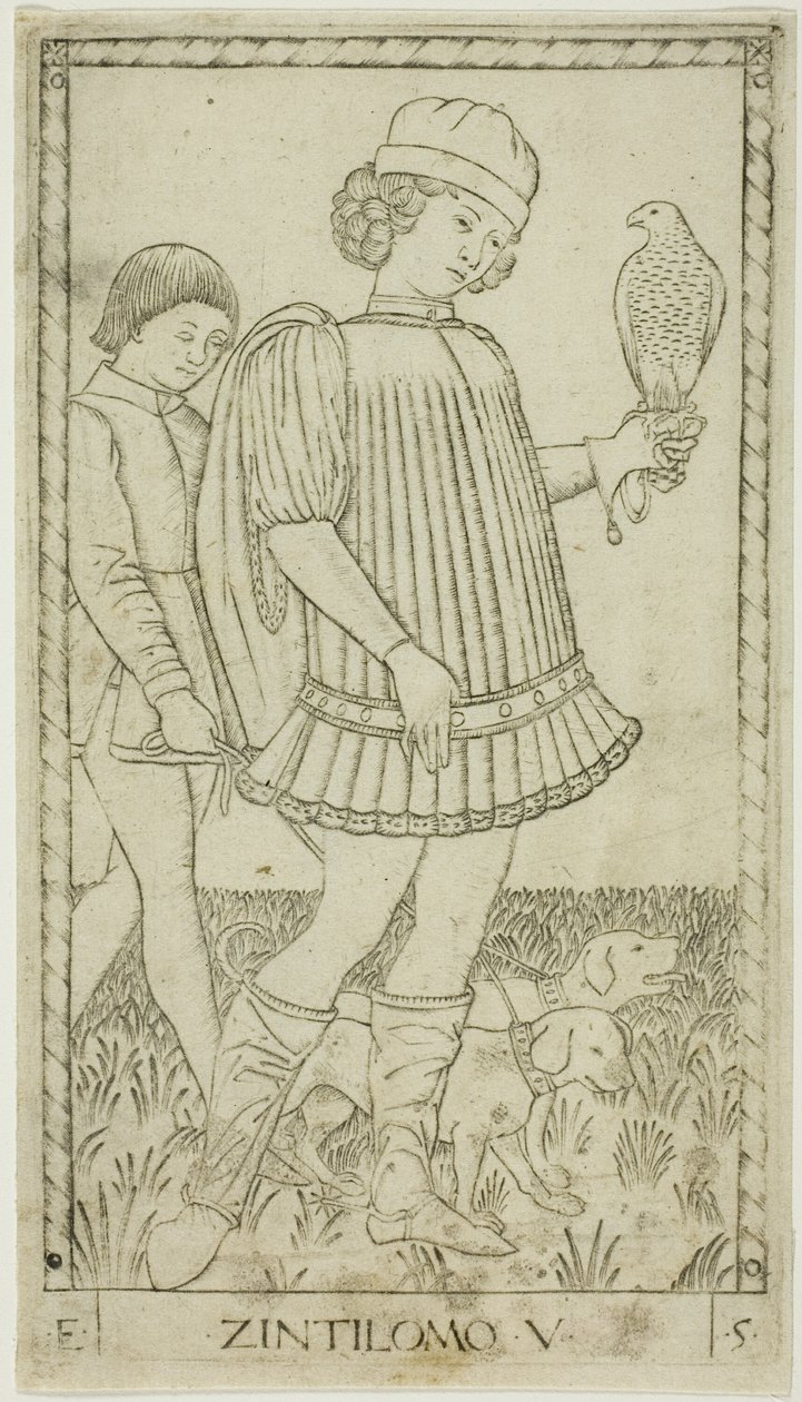 Beyefendi, Erkeklerin Rütbeleri ve Koşullarından beşinci plaka by Master of the E Series Tarocchi