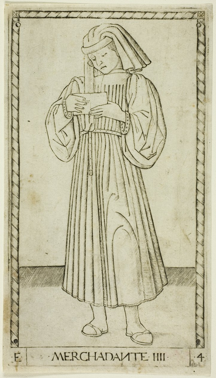 Tüccar, İnsanların Rütbeleri ve Koşullarından dördüncü plaka by Master of the E Series Tarocchi