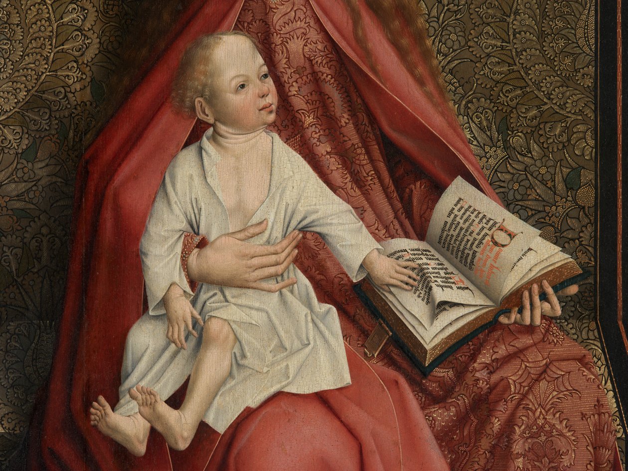 Melekler Tarafından Taçlandırılan Madonna Detayı (panel üzerine yağlıboya) by Master of the Embroidered Foliage