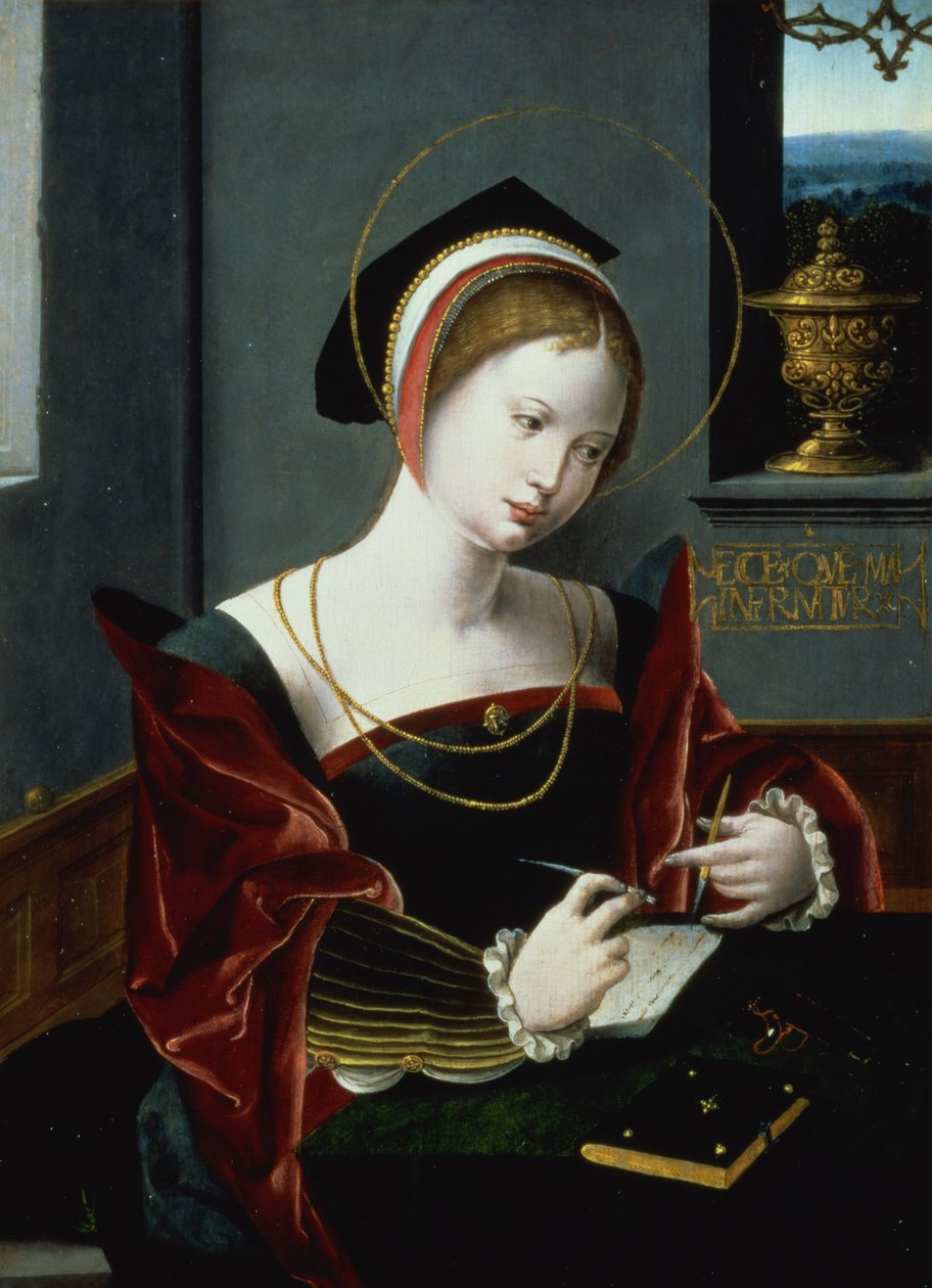 Yazan bir bayanın portresi by Master of the Female Half Lengths