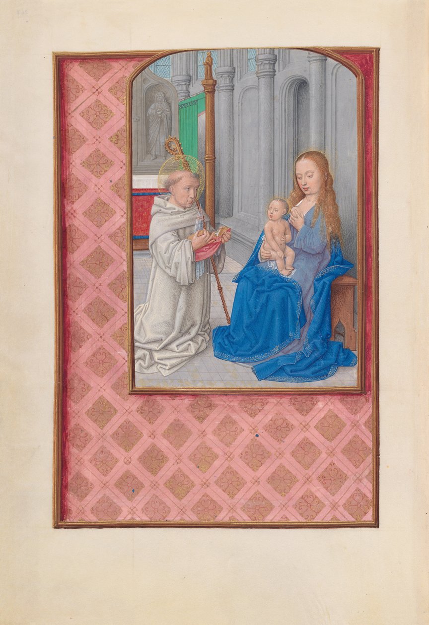 İspanya Kraliçesi Katolik Kraliçe Isabella'nın Saatleri: Fol. 267v, St. Bernard'ın Vizyonu, c. 1500. by Master of the First Prayerbook of Maximillian