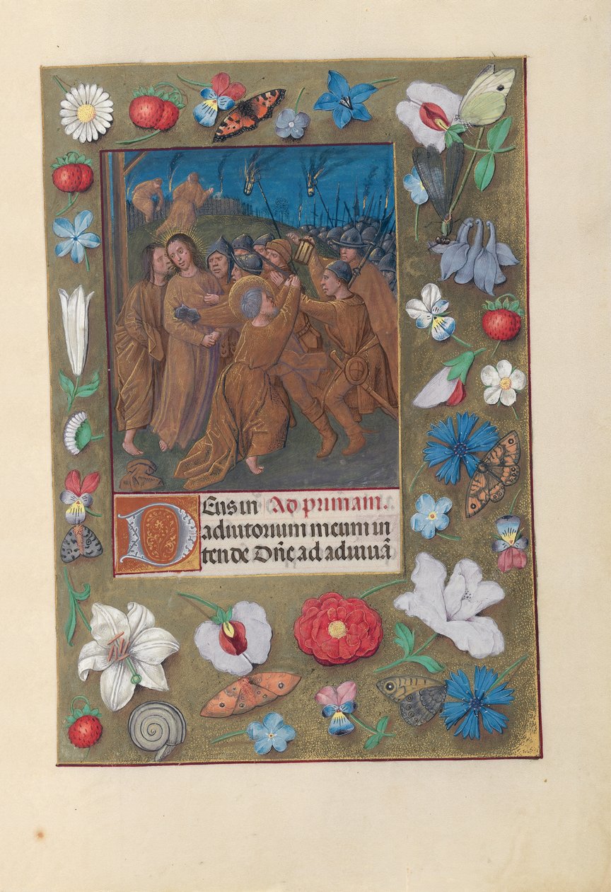 İspanya Kraliçesi Katolik Kraliçe Isabella'nın Saatleri: Fol. 61r, Yahuda'nın Öpücüğü, c. 1500. by Master of the First Prayerbook of Maximillian