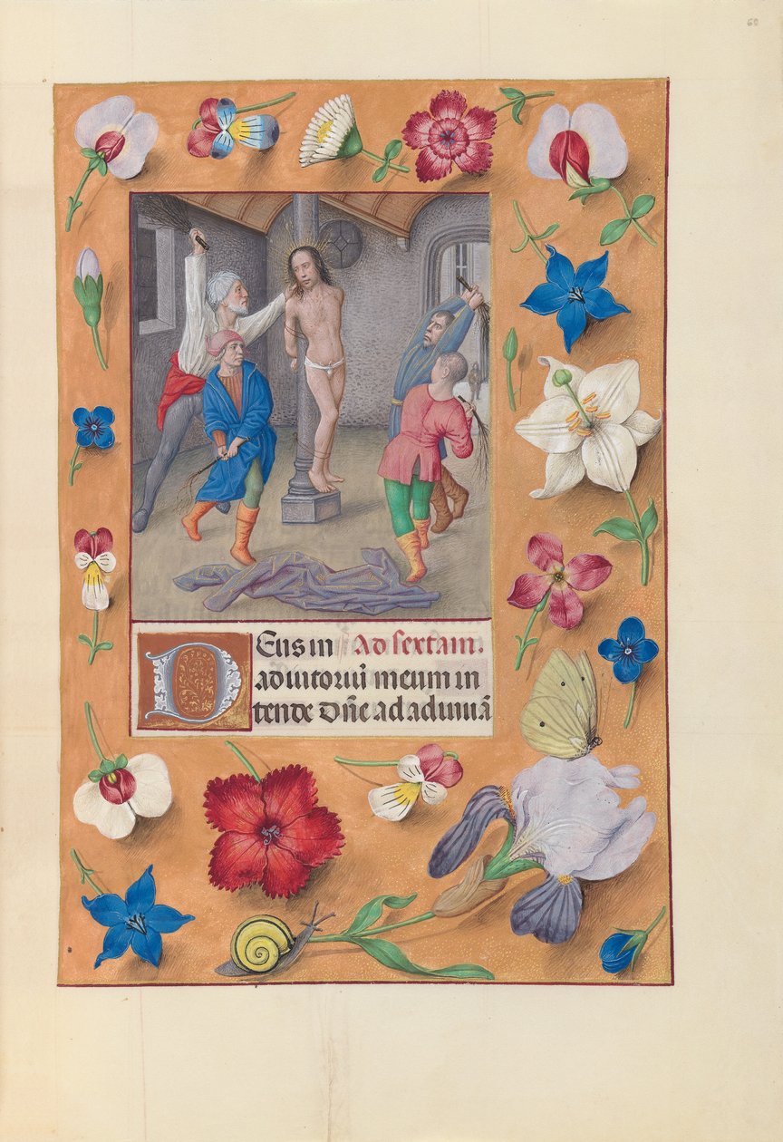 İspanya Kraliçesi Katolik Kraliçe Isabella'nın Saatleri: Fol. 66r, Kırbaçlanma, c. 1500. by Master of the First Prayerbook of Maximillian
