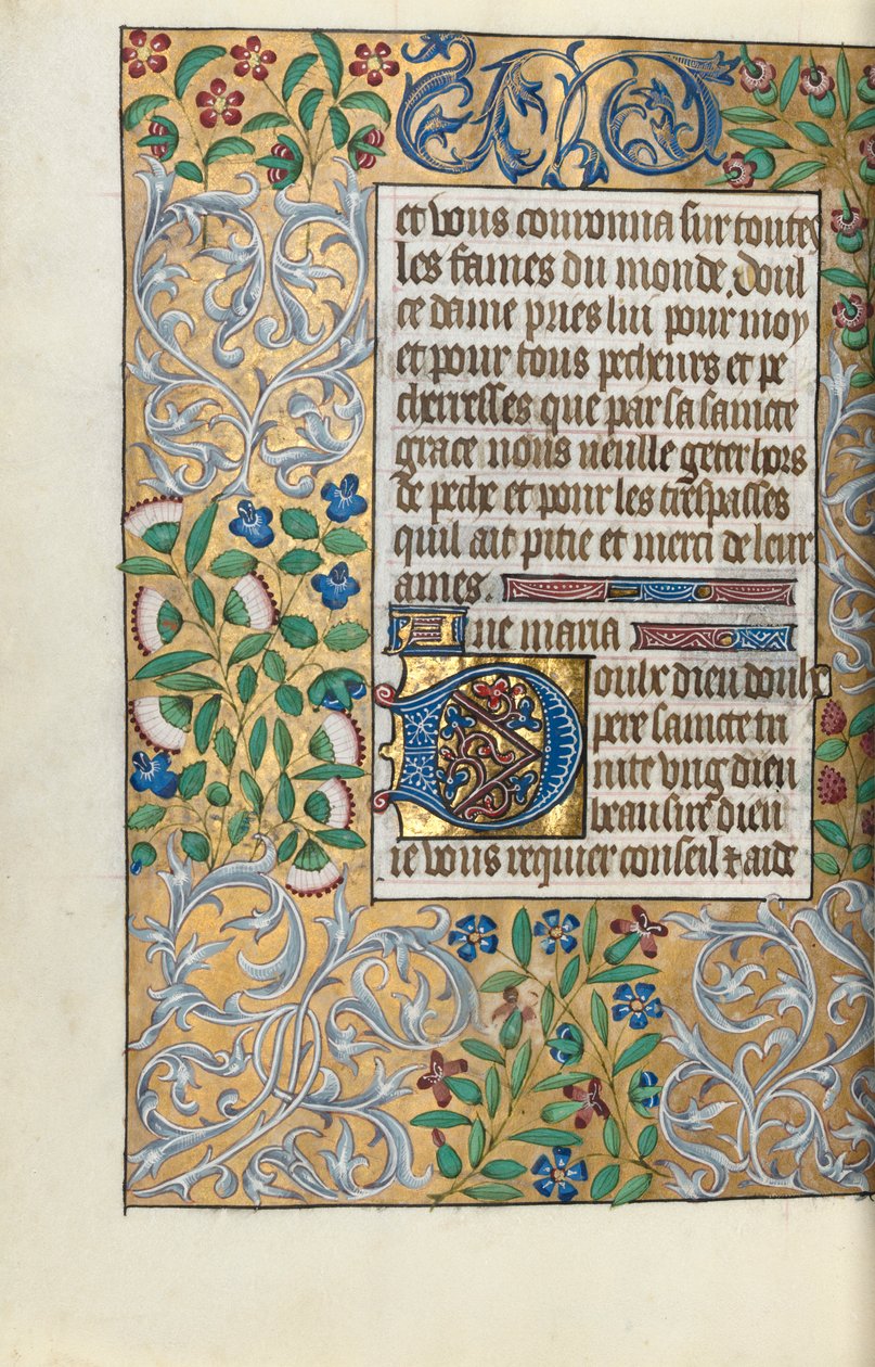 Rouen Kullanım Saatleri Kitabı: fol. 151v, Yeşilliklerin Ayrıntılı Sınırı, c. 1470. by Master of the Geneva Latini