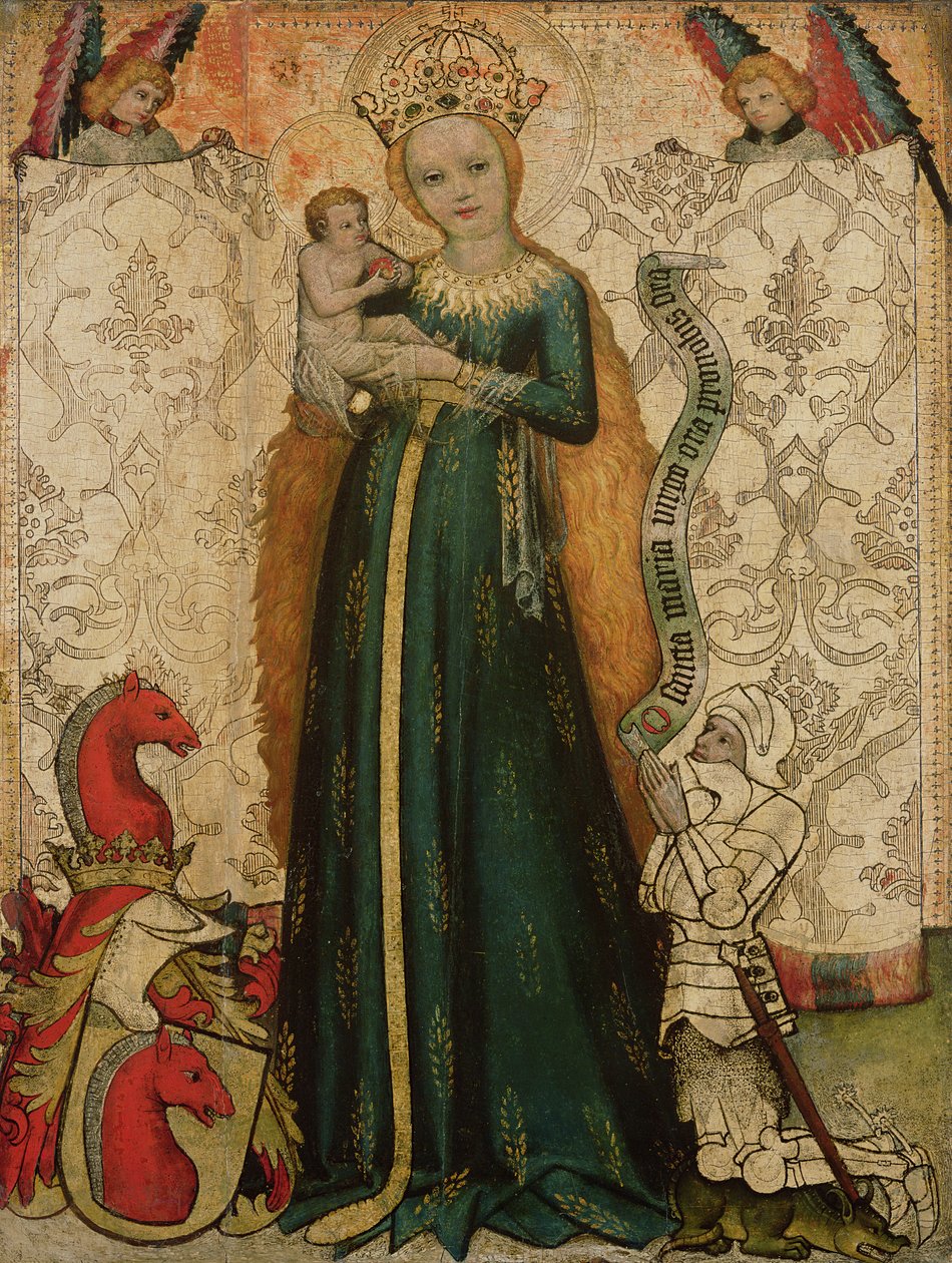 Madonna ve Mısır Kulaklı Çocuk, 1440-50 by Master of the Hallein Altarpiece