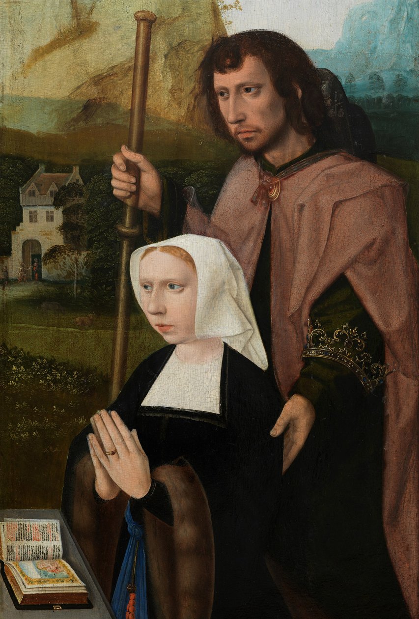 Donör detayı, Aziz Catherine ve Barbara ile Meryem ve Çocuk Üçlüsü'nün sağ paneli (panel üzeri yağlı boya) by Master of the Holy Blood