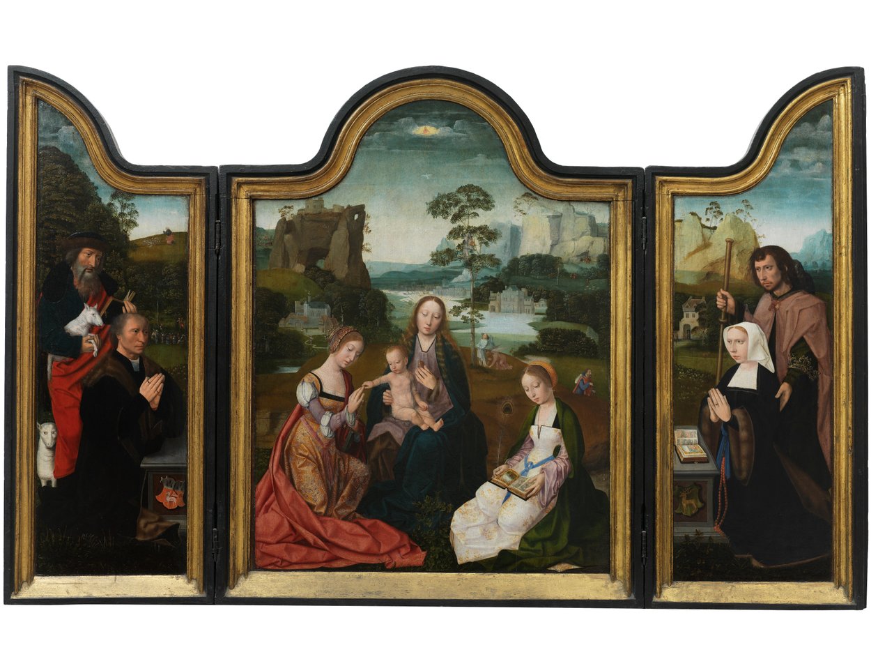 Aziz Catherine ve Aziz Barbara ile Bakire ve Çocuk, 1520-25 dolayları (panel üzerine yağlı boya) by Master of the Holy Blood