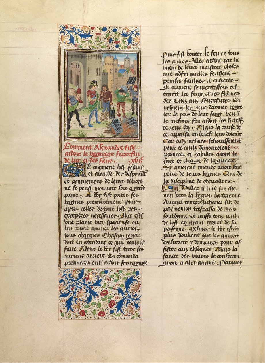 Alexander, Ordusunun Fazla Bagajının İmha Edilmesini Emr ediyor by Master of the Jardin de vertueuse consolation and assistant