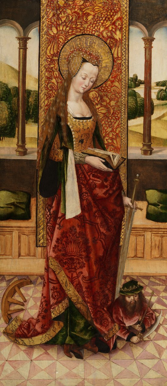 İki Melekli Bakire ve Çocuk Üçgeni, sol panelden İskenderiyeli Aziz Catherine detayı, c.1500 (ayrıca bkz. 225326, 225325) by Master of the Lee Triptych Master of the Lee Triptych