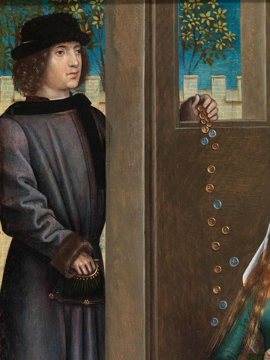 Aziz Nicholas Altarpiece'inden Aziz Nicholas Hayır Kurumu detayı, c.1486-93 (panel üzerine yağlı boya) by Master of The Legend of St. Lucy