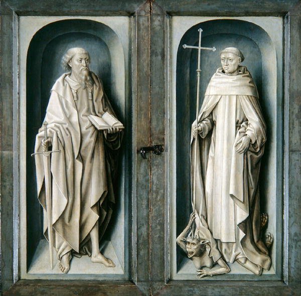 Aziz Paul ve Aziz Benedict, Müjde Triptikinin kapalı panelleri, c.1483 (panel üzerine yağlı boya) by Master of the Legend of St. Ursula