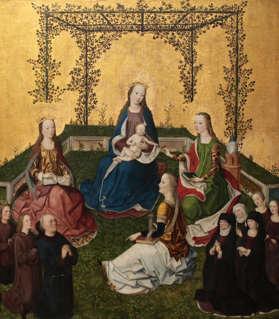 Gül çardağında Çocuklu Madonna, 1470 civarı by Master of the Life of Virgin Mary