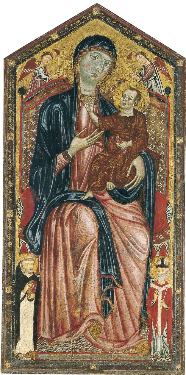 Bakire ve Çocuk, Aziz Dominic, Martin ve iki Melek ile tahta çıktı by Master of the Magdalen