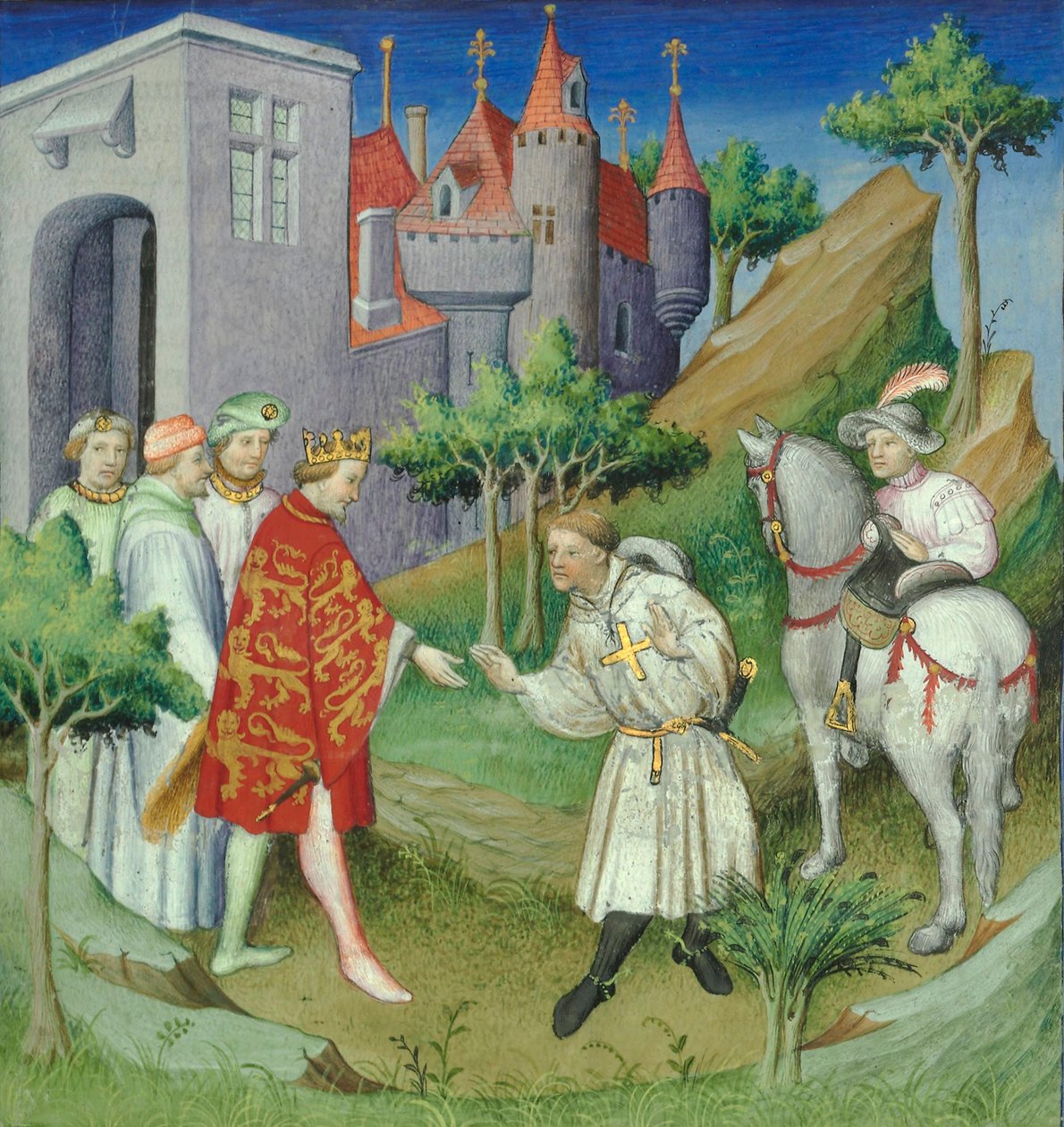 Sir John Mandeville ve İngiltere Kralı, "Le Livre des Merveilles"den ön yüz, Paris, c. 1420 (el yazması) by Master of the Mazarine