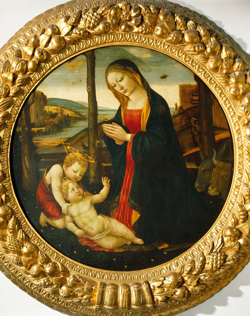 Aziz John ile Madonna ve Çocuk (panelde yağlı boya) by Master of the Miller Tondo (attr. to)
